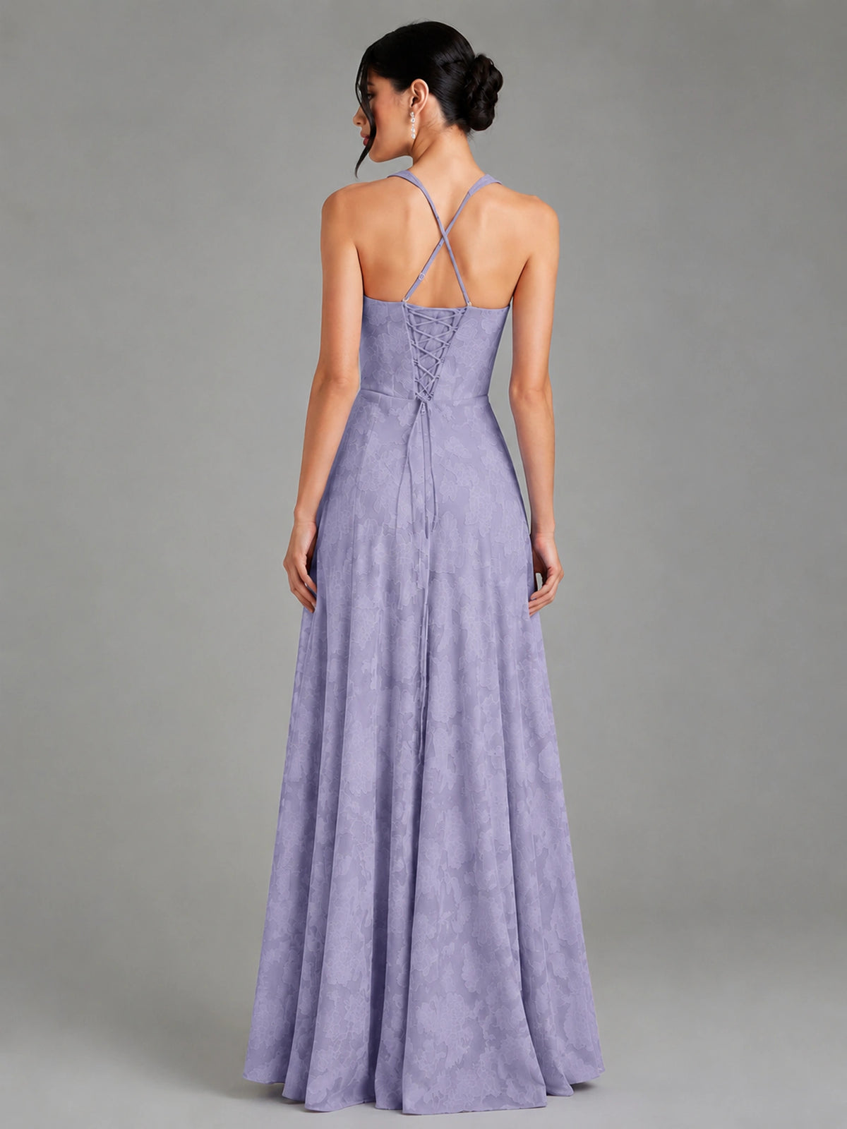 A-Line Halter Floral Chiffon Maxi Dress