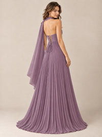 Sweetheart Neckline Pleated Prom Dress Strapless A-line Formal Dress with Flowy Scarf