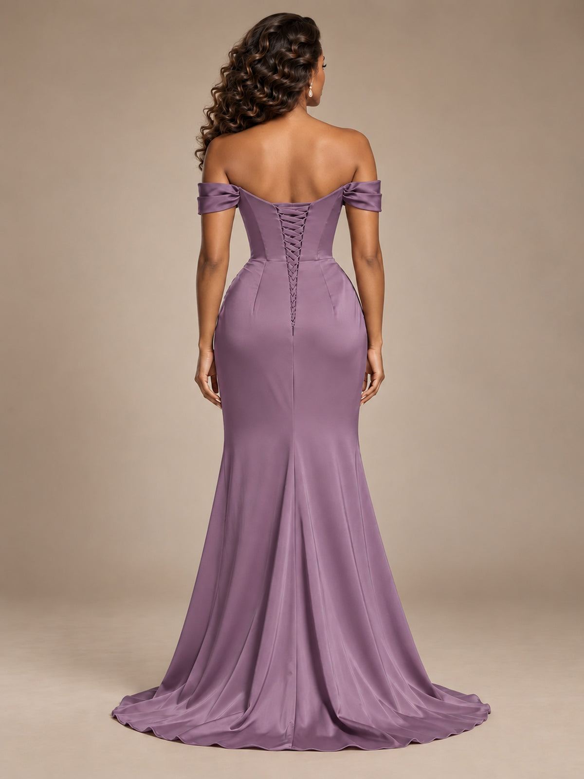 Burgundy Off-the-Shoulder Satin Corset Prom Dress with Slit