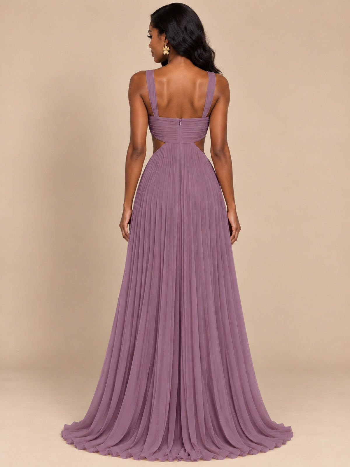Butter Yellow Pleated Cutout Maxi Dress