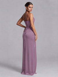 Square Neck Satin Long Prom Dress with Ruffles