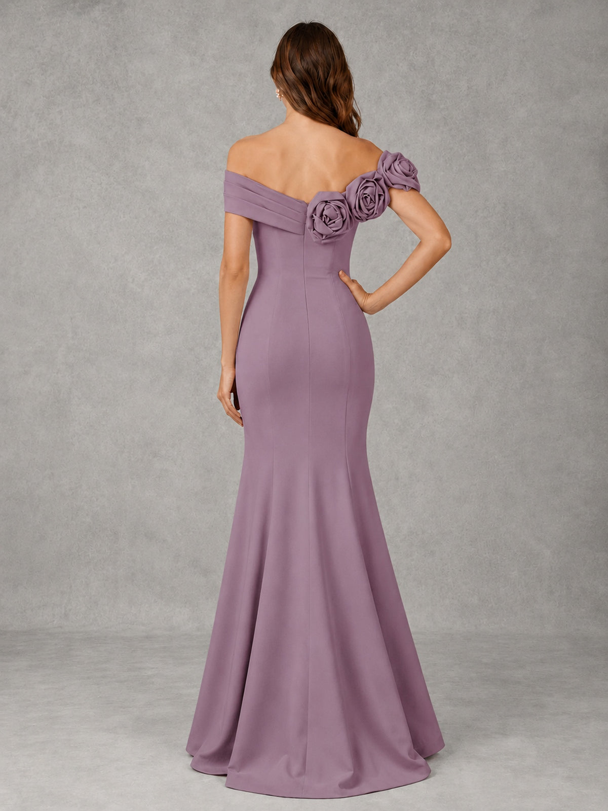 Blush Pink Off Shoulder Mermaid Bridesmaid Dress with Floral Rosette