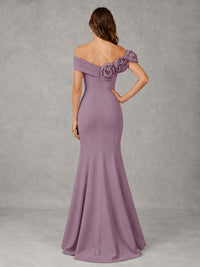 Blush Pink Off Shoulder Mermaid Bridesmaid Dress with Floral Rosette