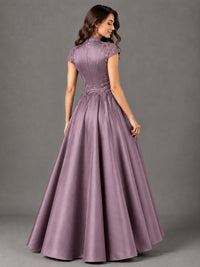 Lace Appliqué A-Line Satin Maxi Dress