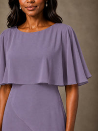 Taupe Chiffon A-Line Mother of the Bride Dress with Cape Sleeves