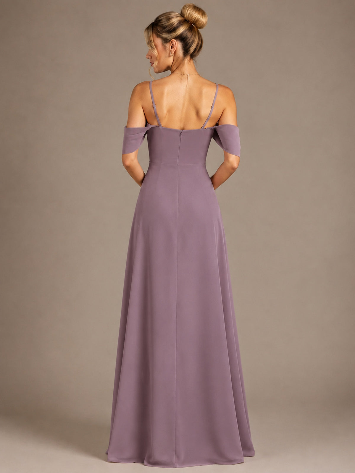 Spaghetti Strap Chiffon Bridesmaid Dress with Ruffles Slit