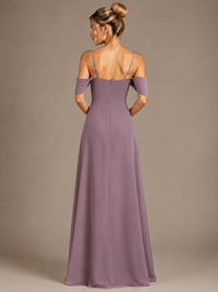 Spaghetti Strap Chiffon Bridesmaid Dress with Ruffles Slit