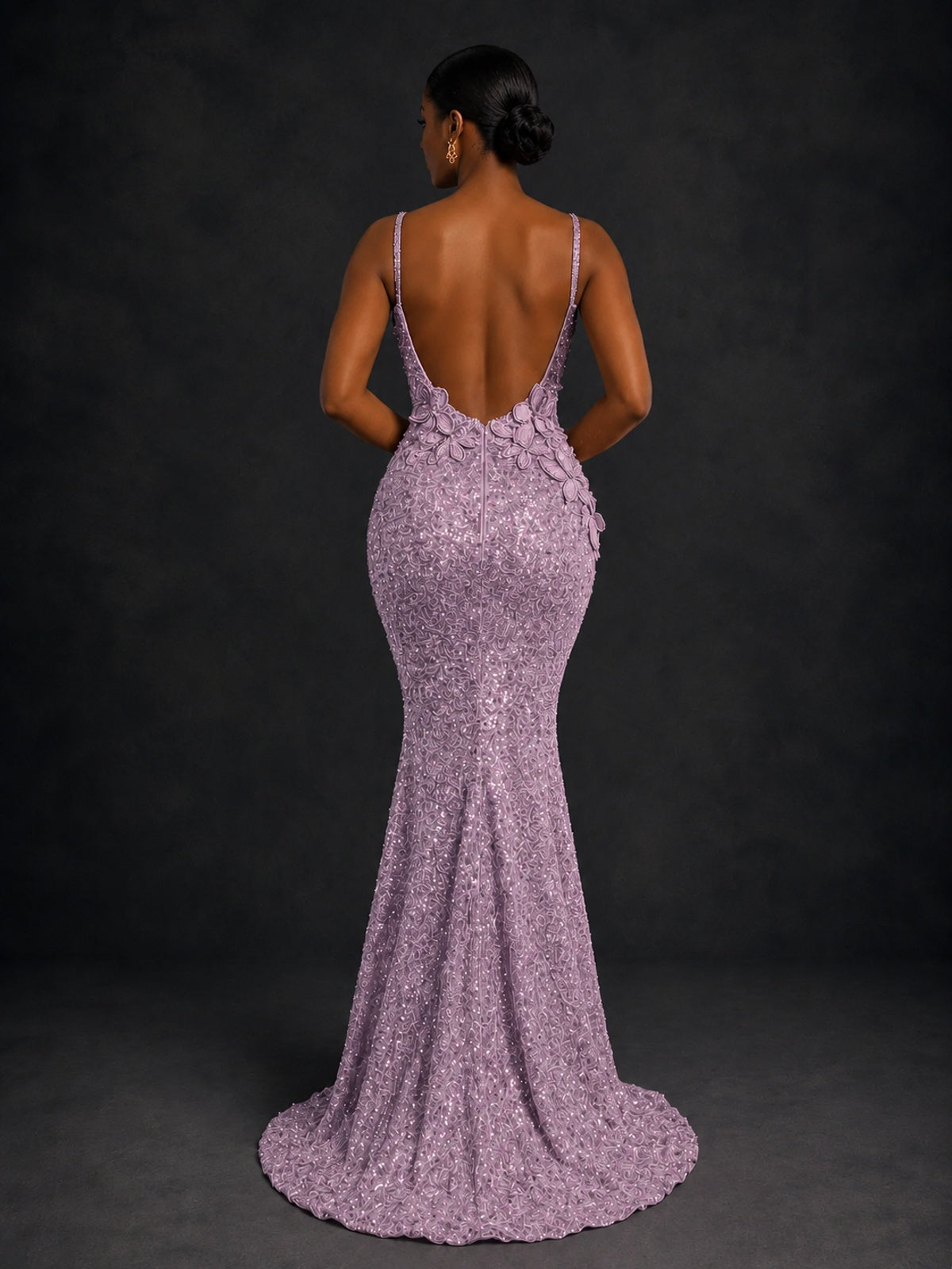 Sequin Mermaid Prom Dress with Floral Applique
