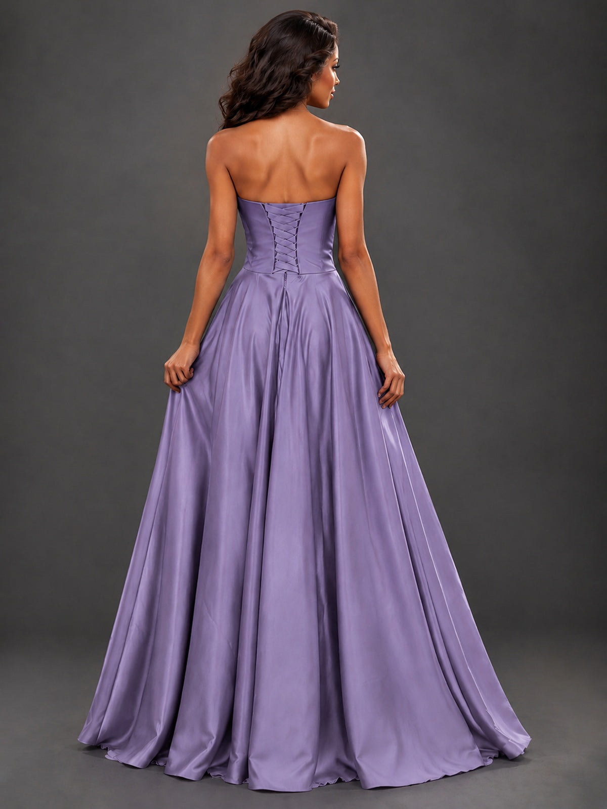 Draped Satin Prom Dress Strapless A-line Formal Dress Floor Length