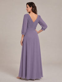 V-Neck Pleated Chiffon Mother of the Bride Dress with Flutter Sleeves