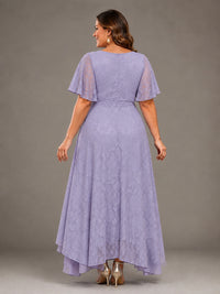 Jacquard Chiffon A-Line V-Neck High-Low Mother of the Bride Dress