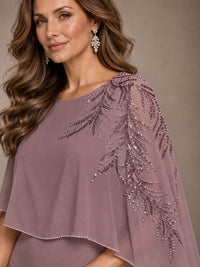 Elegant Chiffon Cape Sleeve Beaded Mother of the Bride Dress