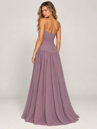 Butter Yellow Ruched Spaghetti Strap Drop-Waist Prom Dress