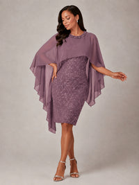 Floral Sheath Mother of the Bride Dress with Cape Overlay
