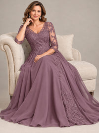 Sequin Lace A-Line Mother of the Bride Dress with 3/4 Sleeves