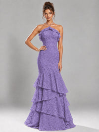 Halter Tiered Mermaid Prom Dress with Sparkly Lace