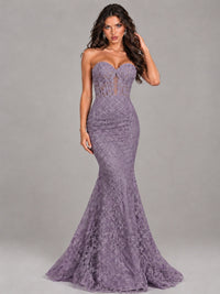 Strapless Corset Mermaid Prom Dress Lace Appliqué Formal Gown