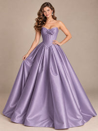 Pink Strapless Corset Satin Prom Derss & Ball Gown with 3D Floral