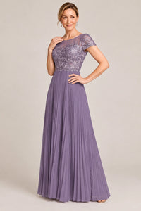 Embroidered Lace Pleated Mother of the Bride Dress