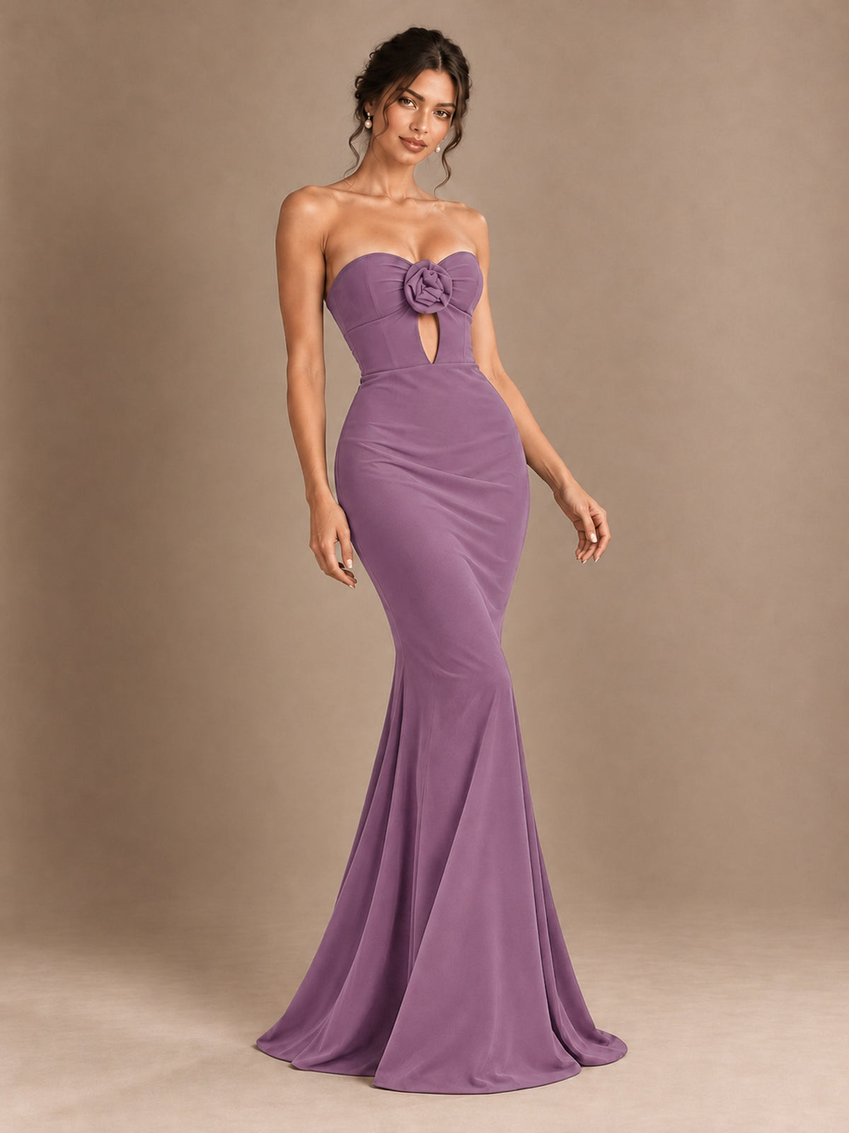 Emerald Green Strapless Mermaid Prom Dress with 3D Rose & Keyhole Cutout
