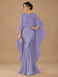 Sequin 2 Pieces Mother of the Bride Dress with Cap Sleeves Chiffon Formal Gowns