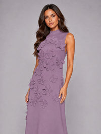 3D Floral Applique High Neck Prom Maxi Dress