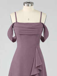 Spaghetti Strap Chiffon Bridesmaid Dress with Ruffles Slit