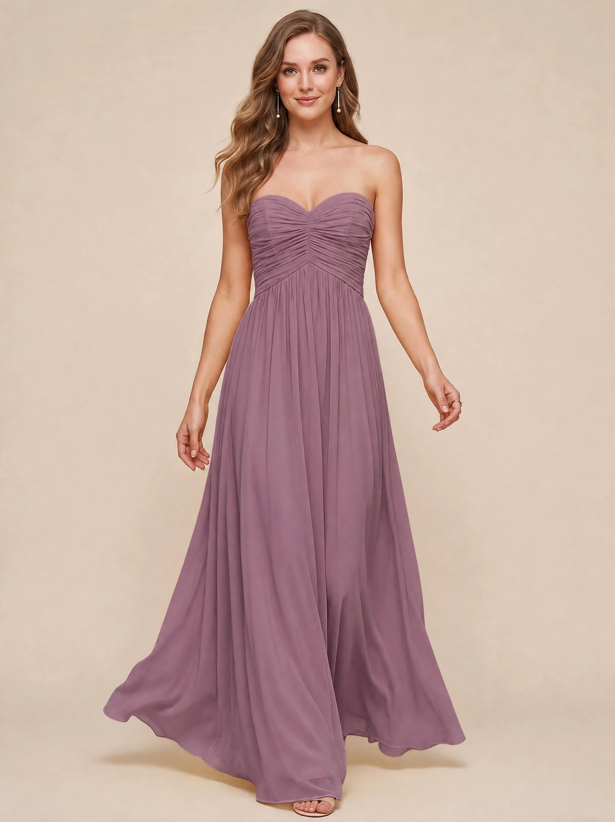 Strapless Pleated Chiffon A-Line Bridesmaid Dress