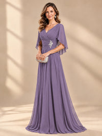 Ruched V Neck Mother of The Bride Dresses with Shawls Appliques and Cap Sleeves