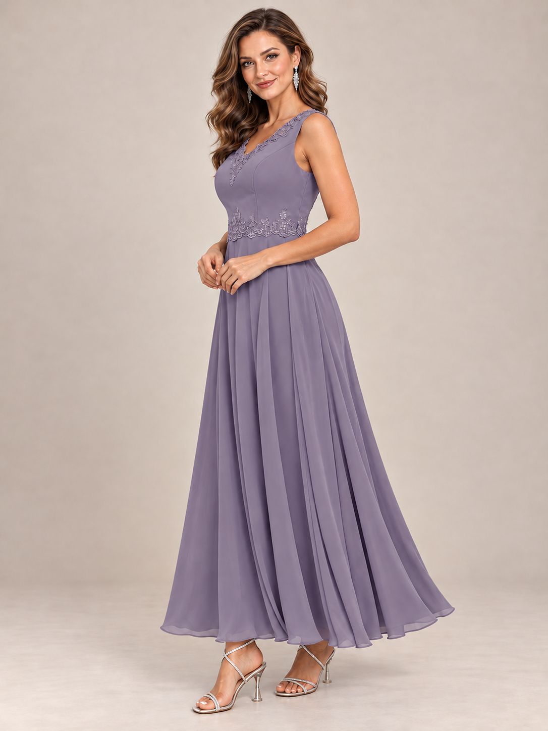 Dusty Blue Floral Lace Chiffon Mother of the Bride Dress with Jacket
