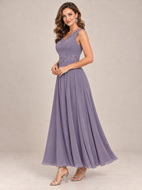 Dusty Blue Floral Lace Chiffon Mother of the Bride Dress with Jacket