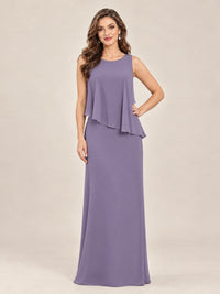 Cape Sleeve Mother of the Bride Dress with Asymmetrical Overlay