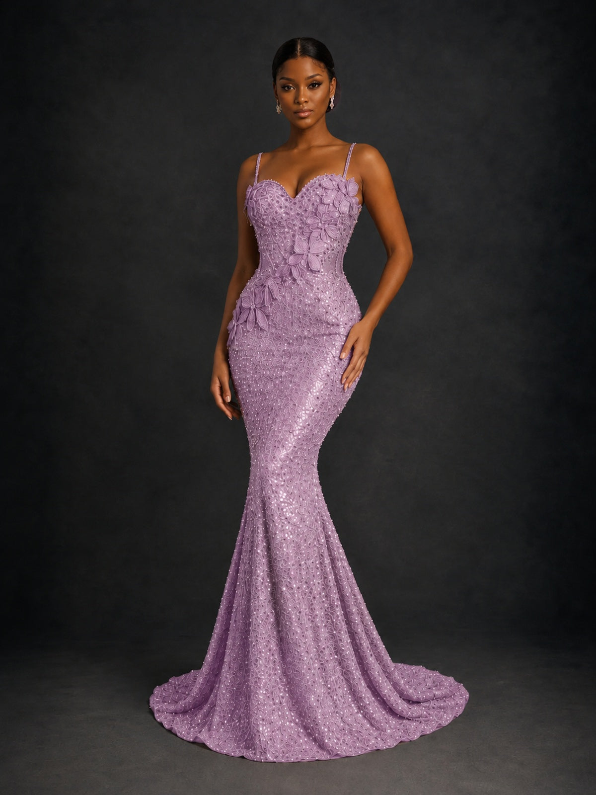 Sequin Mermaid Prom Dress with Floral Applique