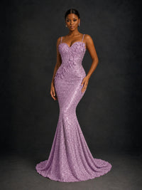 Sequin Mermaid Prom Dress with Floral Applique