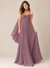 Sweetheart Neckline Pleated Prom Dress Strapless A-line Formal Dress with Flowy Scarf