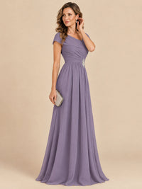 Cap Sleeve Mother of The Bride Dresses Long Chiffon Formal Gowns