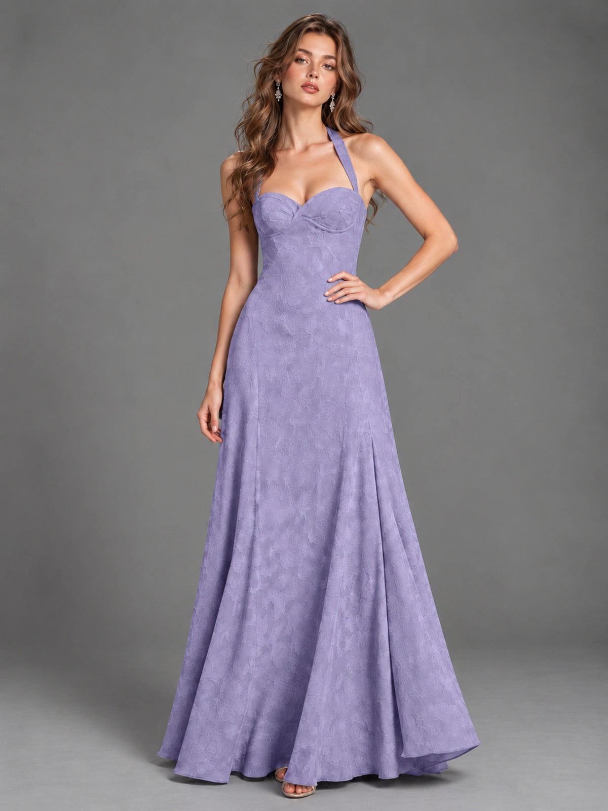 A-Line Halter Floral Chiffon Maxi Dress