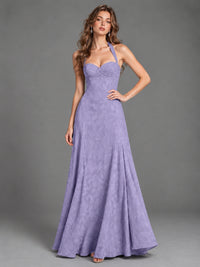 A-Line Halter Floral Chiffon Maxi Dress