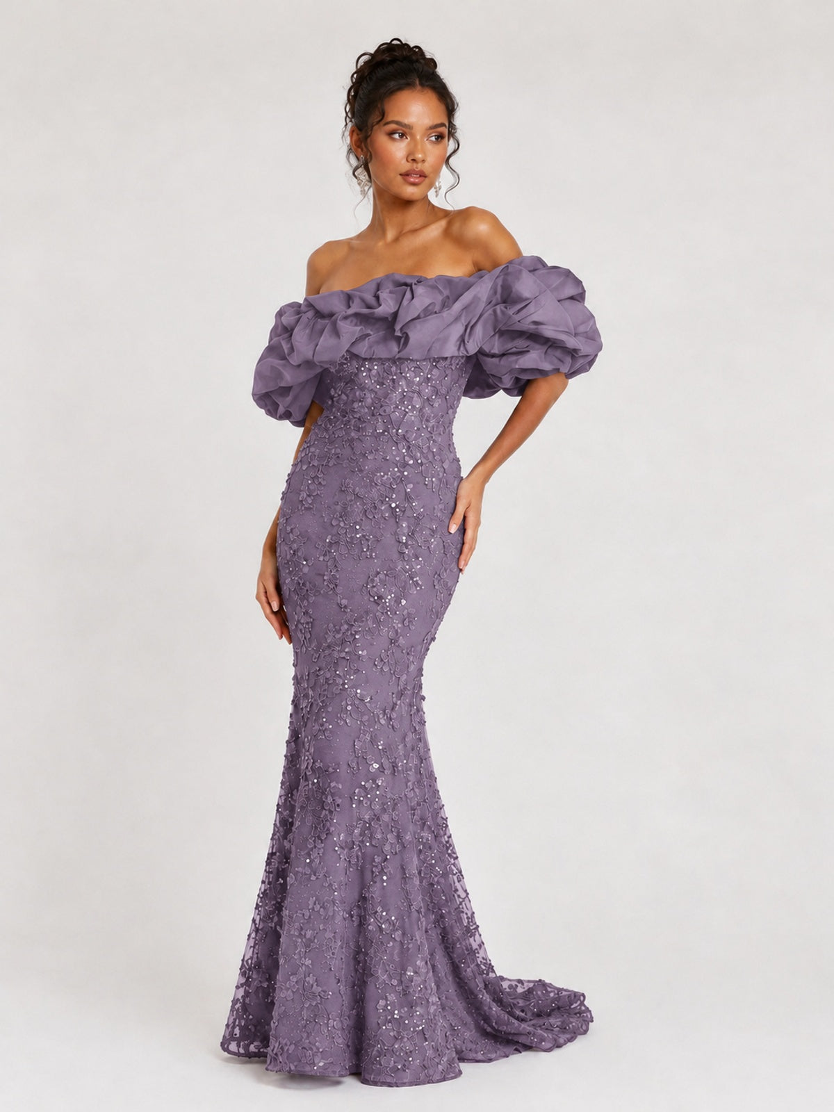 Sequin Off-Shoulder Ruffle Mermaid Prom Dress