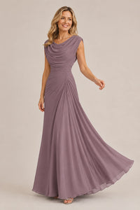 Cowl Neck Ruched Chiffon Mother of the Bride Dress