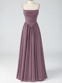 Spaghetti Strap Ruched Chiffon Maxi Dress with Backless