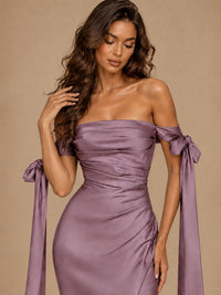 Off The Shuolder Satin Prom Dress Slit Mermaid Formal Gowns