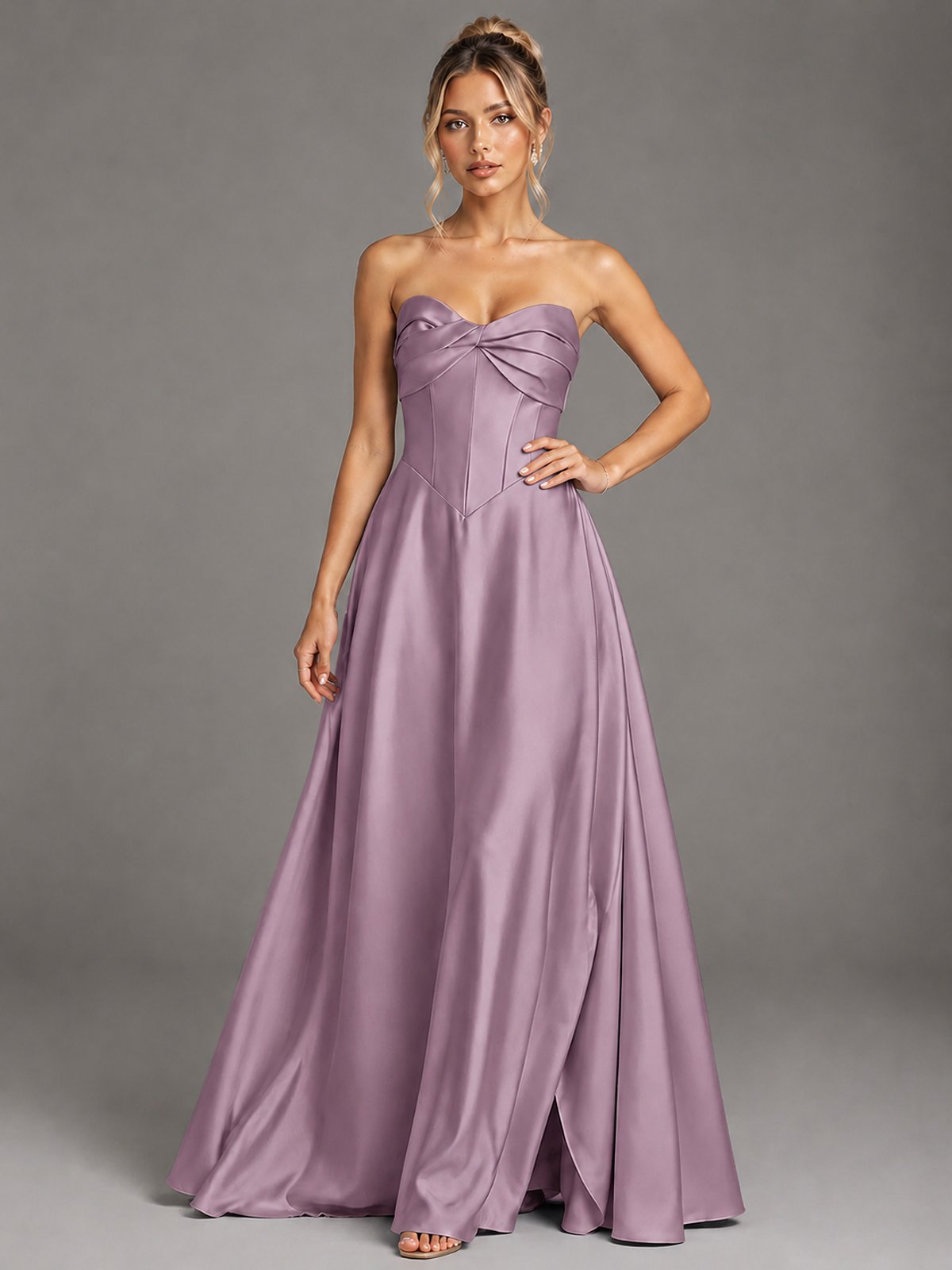 Sweetheart Neck Strapless Satin A-Line Prom Dress