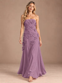 Yellow Strapless A-line Satin Maxi Dress with 3D Floral