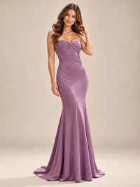 Light Blue Strapless Sweetheart Mermaid Prom Dress with Pleated Bodice