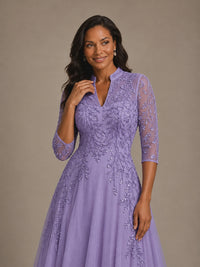 Embellished Appliques Mother of the Bride Dress with 3/4 Sleeves