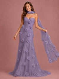 Blush Pink Strapless Sweetheart 3D Floral Tulle Mermaid Prom Dress