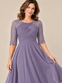Tea-Length Mother of the Bride Dress with Lace 3/4 Sleeves