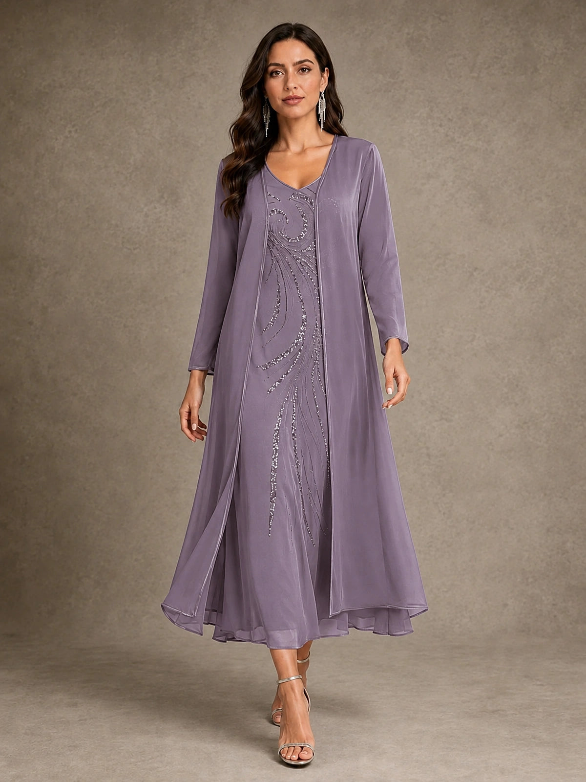Sequin Chiffon Mother of the Bride Dress with Jacket