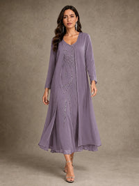 Sequin Chiffon Mother of the Bride Dress with Jacket
